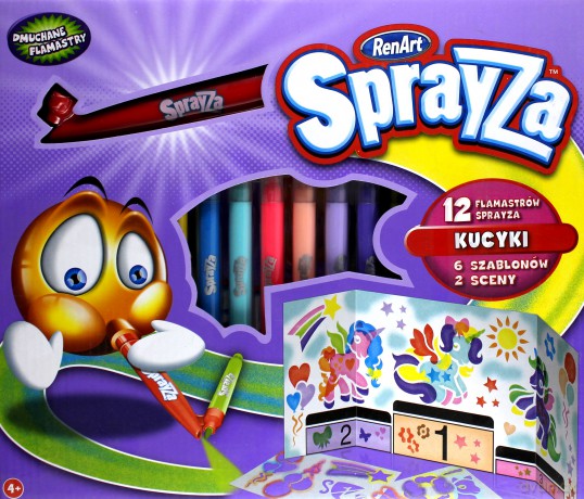 SprayZa - Zestaw 12 Flamastrów + szablony kucyki [ZABAWKA]