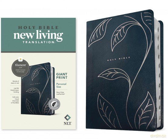 NLT Personal Size Giant Print Bible, Filament Enabled (LeatherLike, Navy Vines, Indexed, Red Letter) - Tyndale House [KSIĄŻKA]