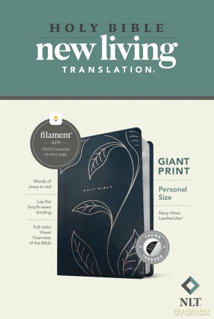 NLT Personal Size Giant Print Bible, Filament Enabled (LeatherLike, Navy Vines, Indexed, Red Letter) - Tyndale House [KSIĄŻKA]