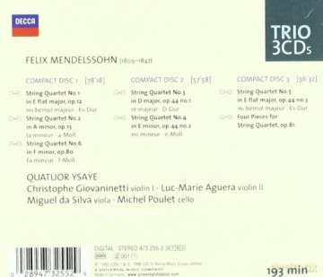 Ysaye Quartet(Wycof): Mendelssohn Cpl.String Quartets [3CD]