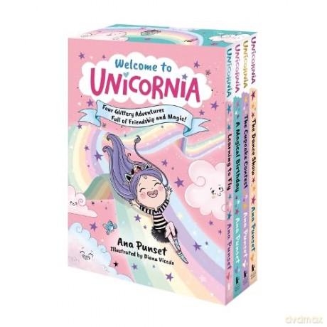 Welcome to Unicornia: Four Glittery Adventures Full of Friendship and Magic!: A world of unicorn fun for ages 5-9 in a gift-ready boxset - the perfect present! - Ana Punset [KSIĄŻKA]