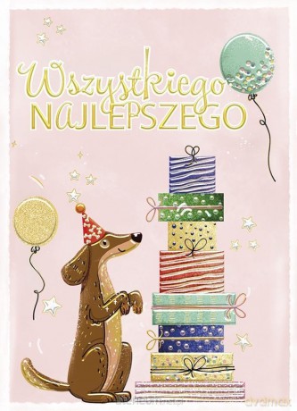 Karnet B6 Urodziny - Jamnik z prezentami