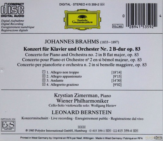 Zimerman: Brahms - Piano Concerto No 2 [CD]