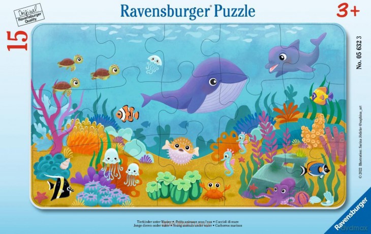 RAVENSBURGER 15 el. Young Animals Under Water Frame [PUZZLE]