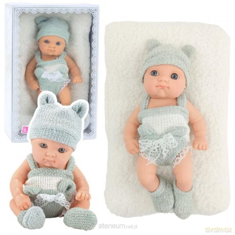 Lalka bobas z kocykiem biało-szare ubranko 18cm