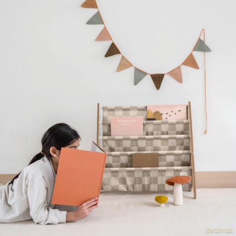 Stojak na książki 3 Sprouts - Bookcase, Checkerboard - Beige - 61cm x 62cm x 25cm