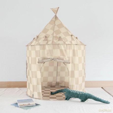 3 Sprouts - Play Tent - Checkerboard Beige - Height: 135 cm, Diameter: 100 cm