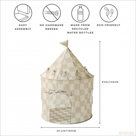 3 Sprouts - Play Tent - Checkerboard Beige - Height: 135 cm, Diameter: 100 cm