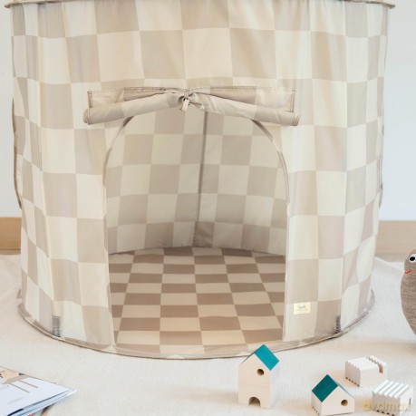 3 Sprouts - Play Tent - Checkerboard Beige - Height: 135 cm, Diameter: 100 cm