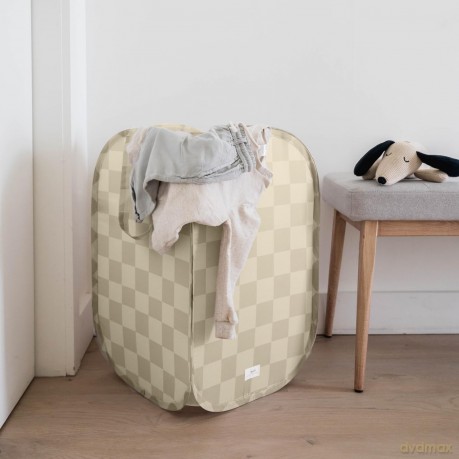 3 Sprouts - Pop-Up Laundry Hamper - Checkerboard beige - 36 cm x 36 cm x 58 cm