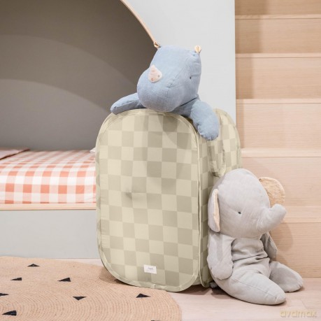 3 Sprouts - Pop-Up Laundry Hamper - Checkerboard beige - 36 cm x 36 cm x 58 cm