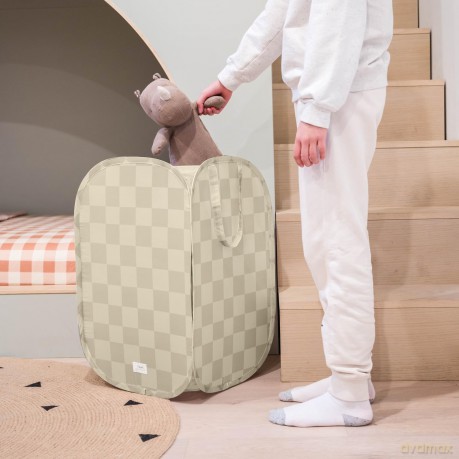 3 Sprouts - Pop-Up Laundry Hamper - Checkerboard beige - 36 cm x 36 cm x 58 cm