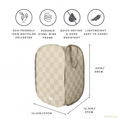3 Sprouts - Pop-Up Laundry Hamper - Checkerboard beige - 36 cm x 36 cm x 58 cm