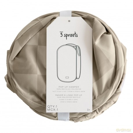 3 Sprouts - Pop-Up Laundry Hamper - Checkerboard beige - 36 cm x 36 cm x 58 cm