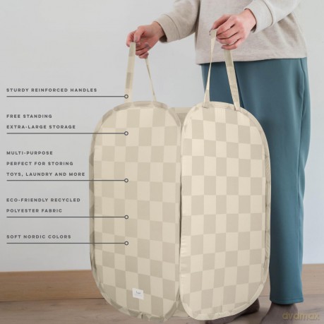 3 Sprouts - Pop-Up Laundry Hamper - Checkerboard beige - 36 cm x 36 cm x 58 cm