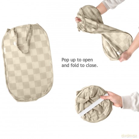 3 Sprouts - Pop-Up Laundry Hamper - Checkerboard beige - 36 cm x 36 cm x 58 cm