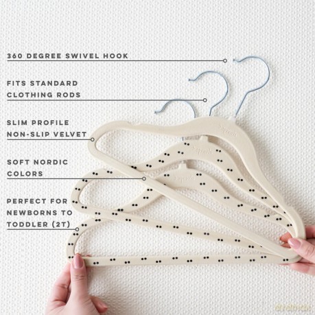 3 Sprouts - Velvet Hangers (15 pieces) - Double dot beige - 20.5 x 29 cm