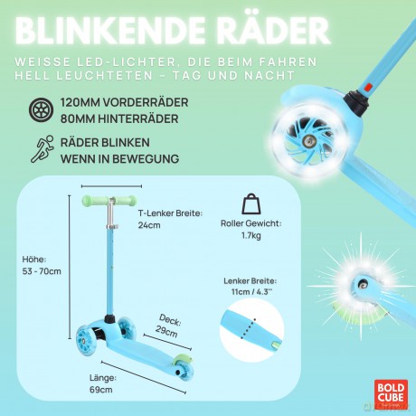 Bold Cube - Children's Scooter - Tenny 3 Wheel Scooter Blue (SKY004)