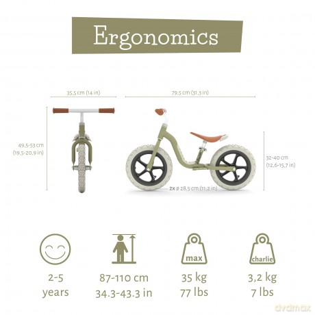 Chillafish - Lux 12 Lightweight Balance Bike - Olive, 1.5-4 Years (CPCH05OLI)