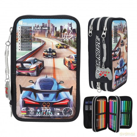 Dino World - Action World Triple Pencil Case Gaming - Dark Blue