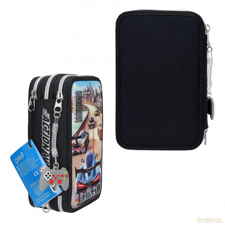Dino World - Action World Triple Pencil Case Gaming - Dark Blue