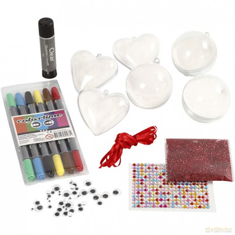 DIY Kit Decoration - 1 Set of Christmas Baubles and Hearts