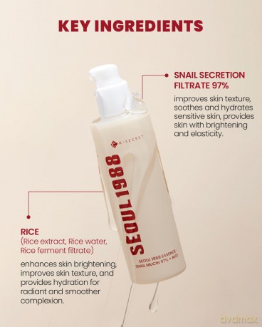 KSECRET - SEOUL 1988 Essence: Snail Mucin 97% + Rice - 100 ml