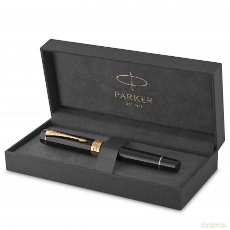 Parker - Duofold Centennial Fountain Pen - Classic Black with Gold Trim - Medium Solid Gold Nib