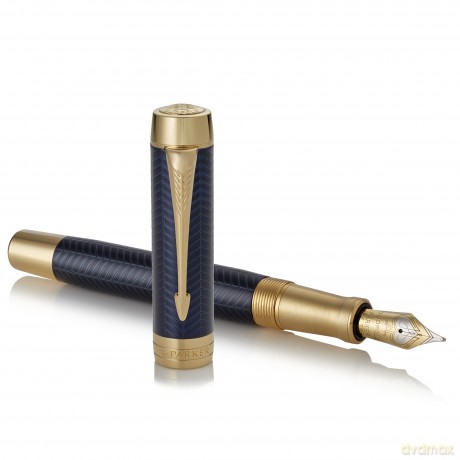 Parker - Duofold Centennial Fountain Pen - Prestige Blue Chevron - Fine Solid Gold Nib