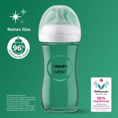 Philips Avent - Bottle glass 240 ml, teat 1+ months, 1 piece