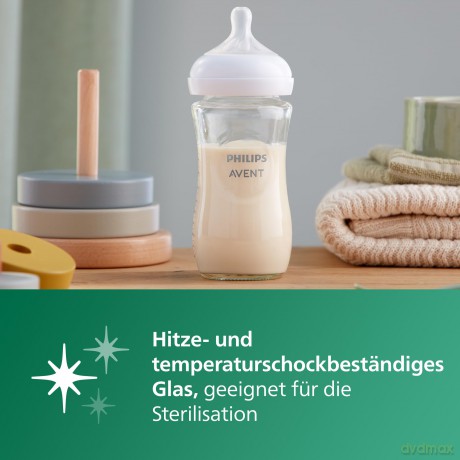 Philips Avent - Bottle glass 240 ml, teat 1+ months, 1 piece