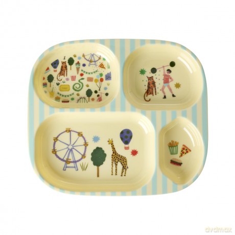 Rice - Melamine Kids 4 Room Plate with Fun Fair Print - Mint