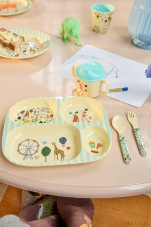 Rice - Melamine Kids 4 Room Plate with Fun Fair Print - Mint