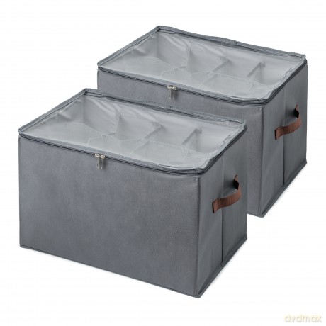 Scandinavian Collection - Shoe Storage Box - Set of 2 - Dark grey with brown handles - 43  32  30 cm