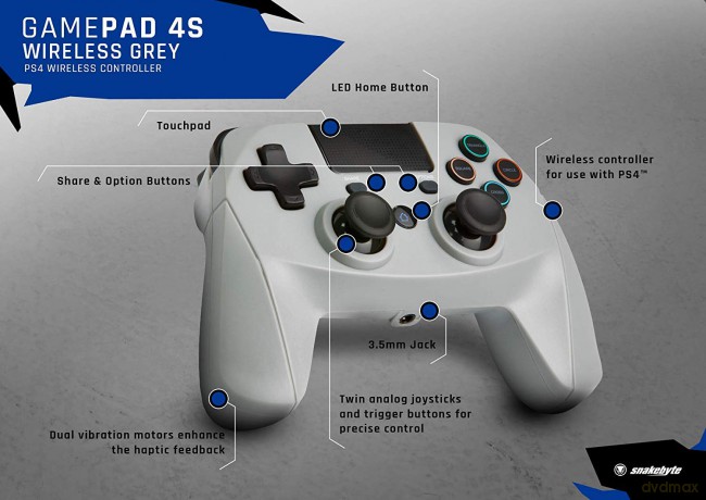 Snakebyte PS4 Gamepad 4 S Wireless (Grey)
