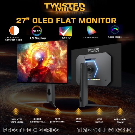 Twisted Minds - 27 Prestige X Series OLED QHD 240HZ, IPS, 0.3 MS, HDMI 2.1 Gaming Monitor - TM27OLD2K240