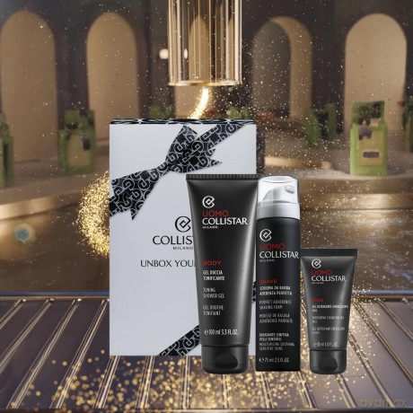 Collistar Set (Collistar Uomo Perfect Adherence Shaving Foam For Sensitive Skin 75 Ml Toning Shower Gel 100 Ml Energizing Cleansing Gel 30 Ml)