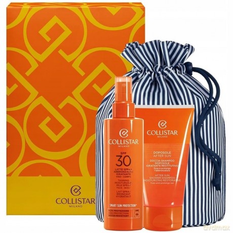 Collistar Set (Moisturizing Tanning Milk Spray Spf30 200 Ml + After Sun Shower-Shampoo 150 Ml + Pouch)
