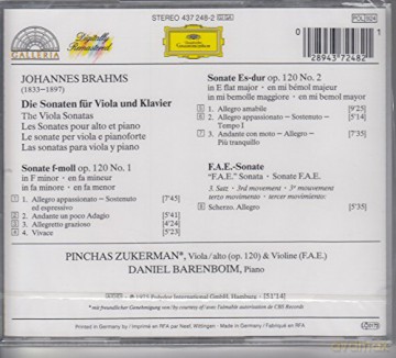 Zukerlman Barenboim: Brahms:The Viola Sons + [CD]