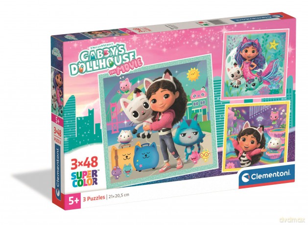 CLEMENTONI 3x48 el. Super kolor Gabby's Dollhouse The Movie 25002 [PUZZLE]