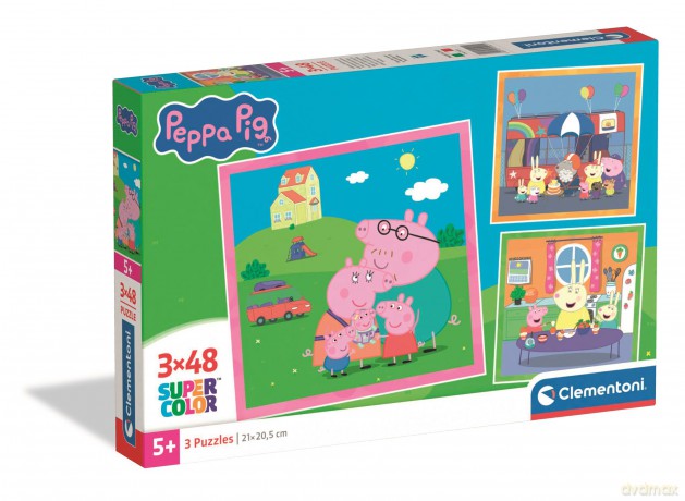 CLEMENTONI 3x48 el. Super kolor Peppa Pig 25001 [PUZZLE]