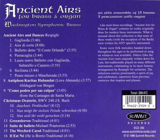 Washington Symphonic Brass: Ancient Airs For Organ And Brass [CD]