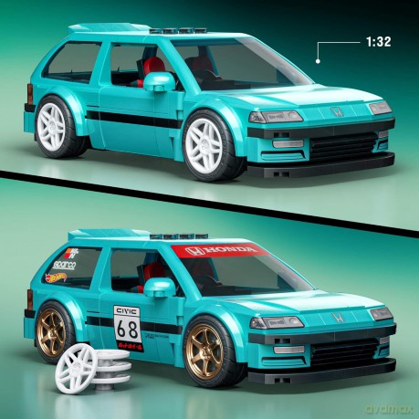 Hot Wheels Speed Series Mattel Brick Shop Building Set 1/32 Custom â90 Honda Civic EF