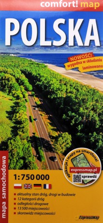 Polska laminowana mapa samochodowa 1:750 000