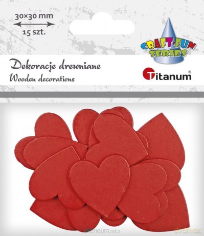 Drewniane serca 30x30mm czerwone 15szt