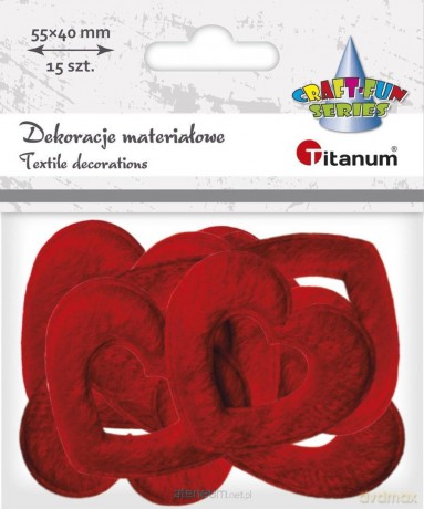 Dekoracje materiałowe serca czerwone 55x40mm 15szt
