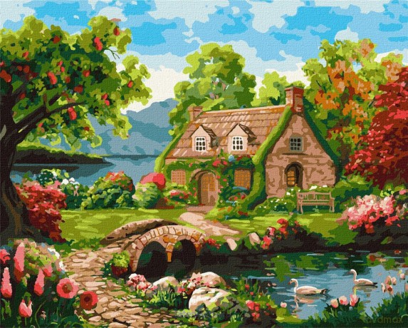 Malowanie po numerach -Kwitnący dom 40x50cm