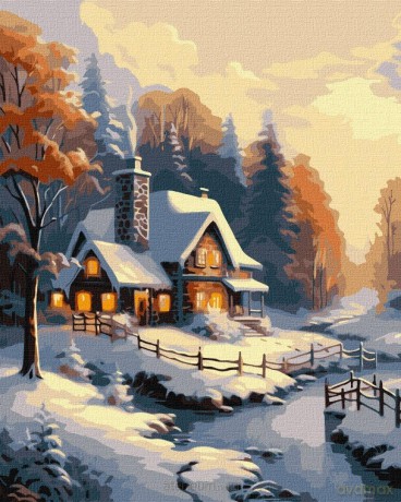 Malowanie po numerach -Zimowy dom 40x50cm