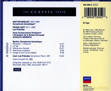 Argenta,Paris Cons.Orch.: Berlioz:Symph.Fant.,Liszt:Les Preludes [CD]