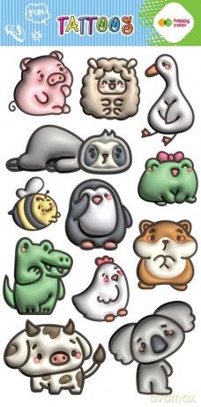 Tatuaże zmywalne BUBBLE ANIMALS 100x200mm Happy Color